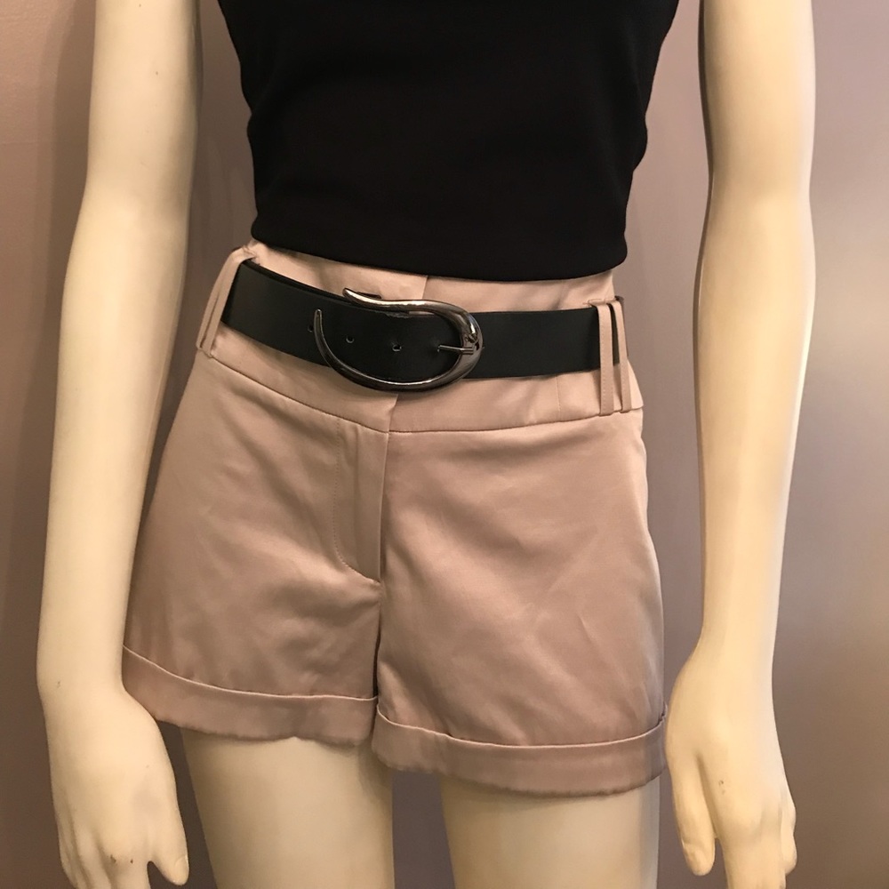 adorable high waist champagne satin shorts.